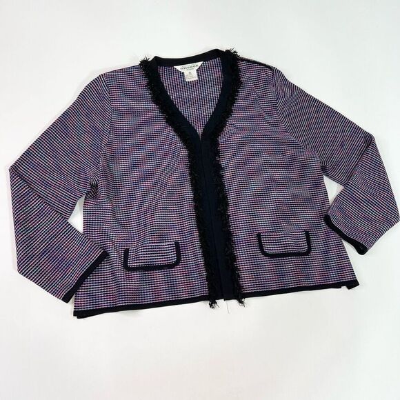 Misook Cardigan Jacket Womens XL Multicolor Open Front Woven Acrylic Fringe Trim - Picture 1 of 8